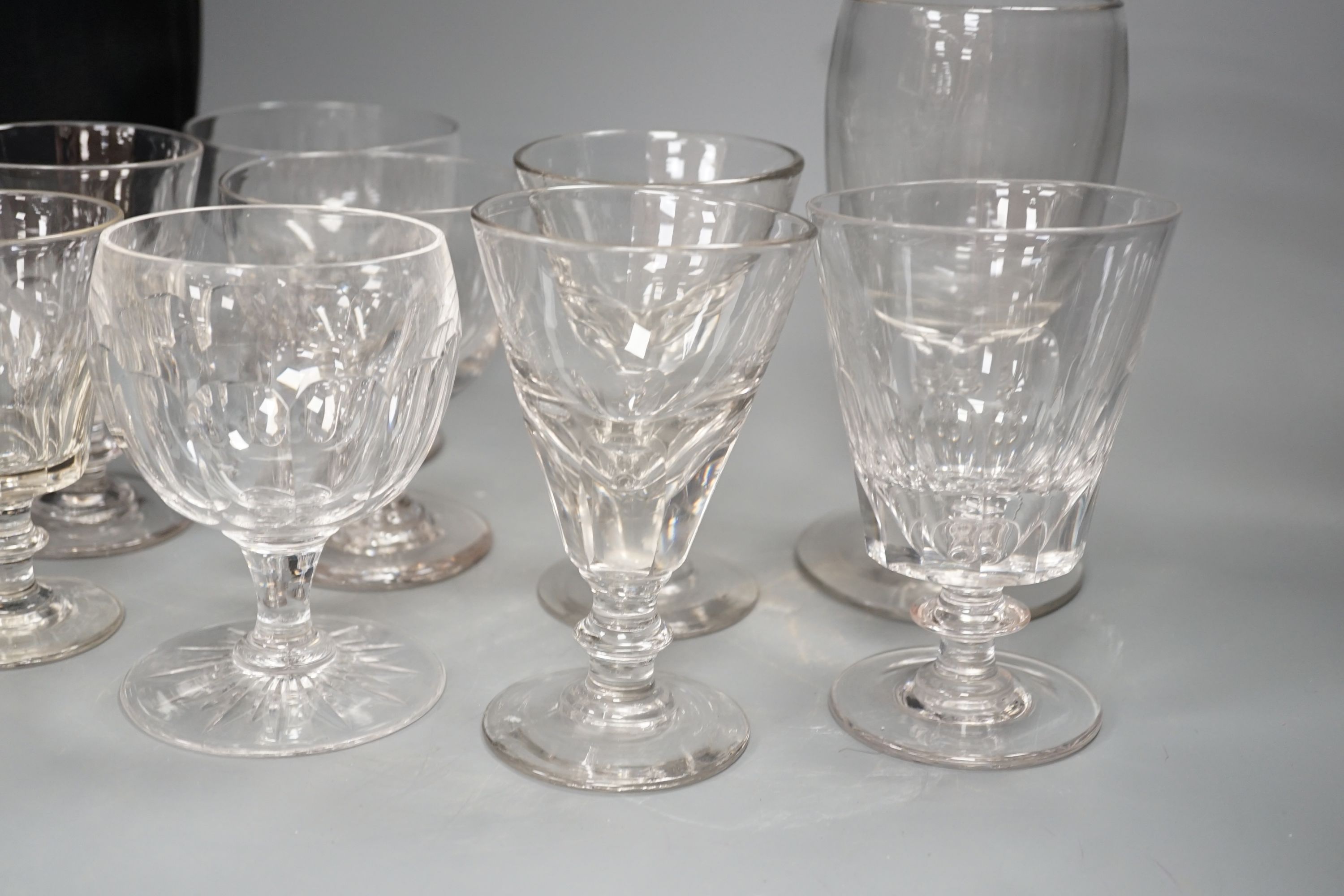 A group of early to mid 19th century glass rummers (9), largest 21cm, smallest 14cm.